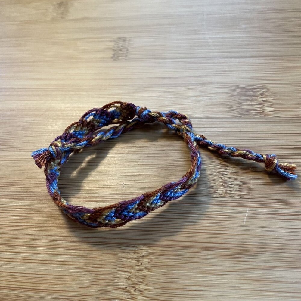 Reagan Woven Friendship Bracelet OS Blue Brown Women Cotton Embroidery Tie